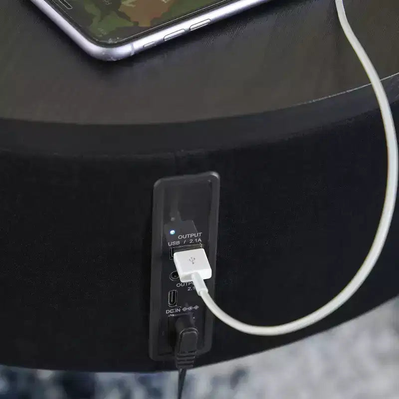 Table d'appoint ronde à plateau en verre avec haut-parleur Bluetooth