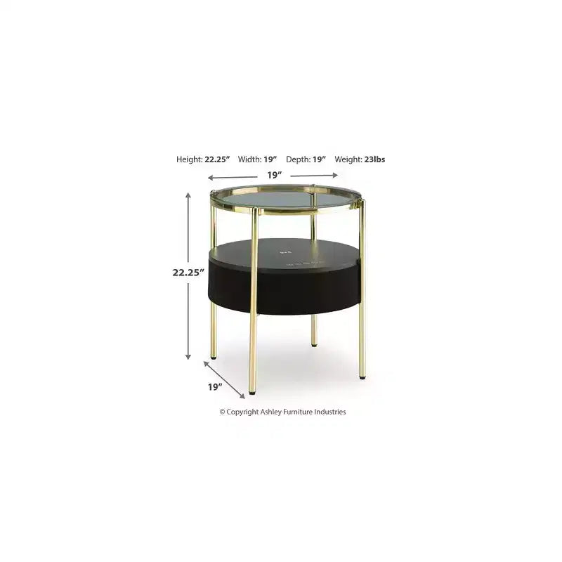 Table d'appoint ronde à plateau en verre avec haut-parleur Bluetooth