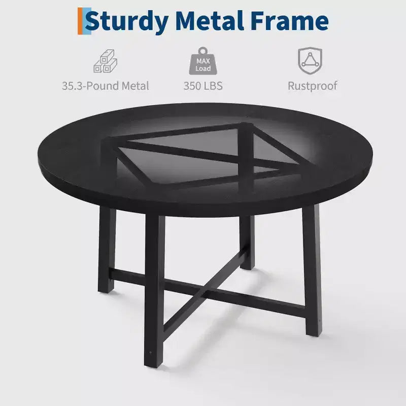 Table à manger ronde de 47 pouces avec cadre en métal