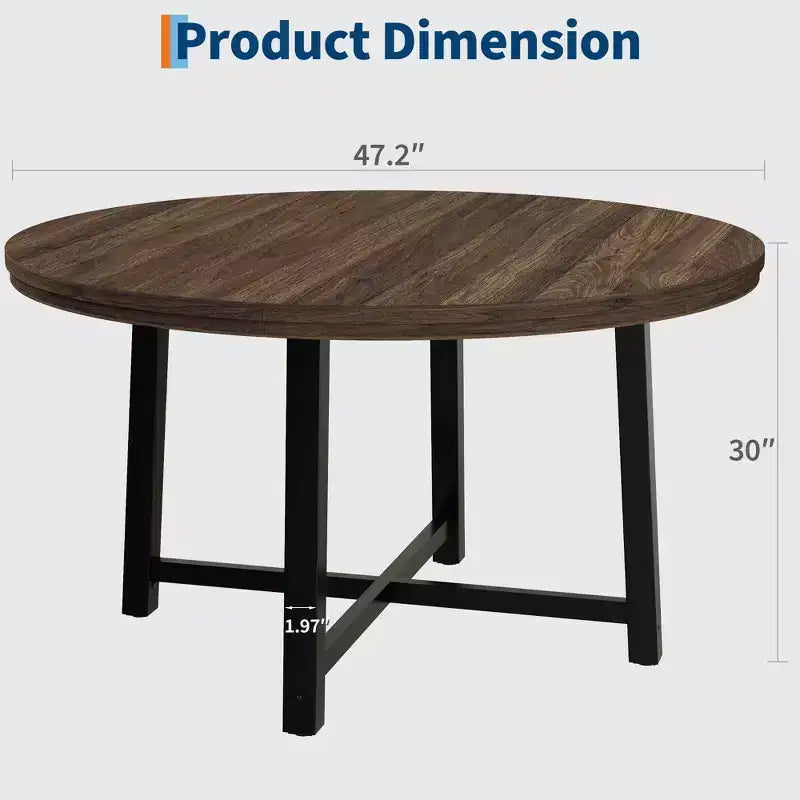 Table à manger ronde de 47 pouces avec cadre en métal