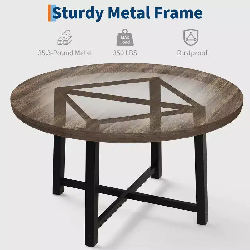Table à manger ronde de 47 pouces avec cadre en métal