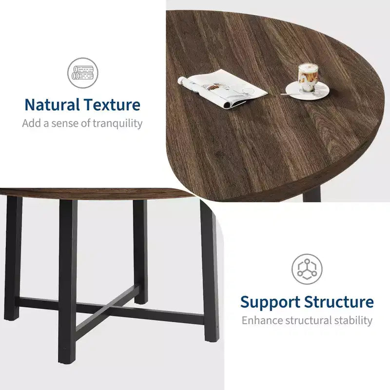 Table à manger ronde de 47 pouces avec cadre en métal