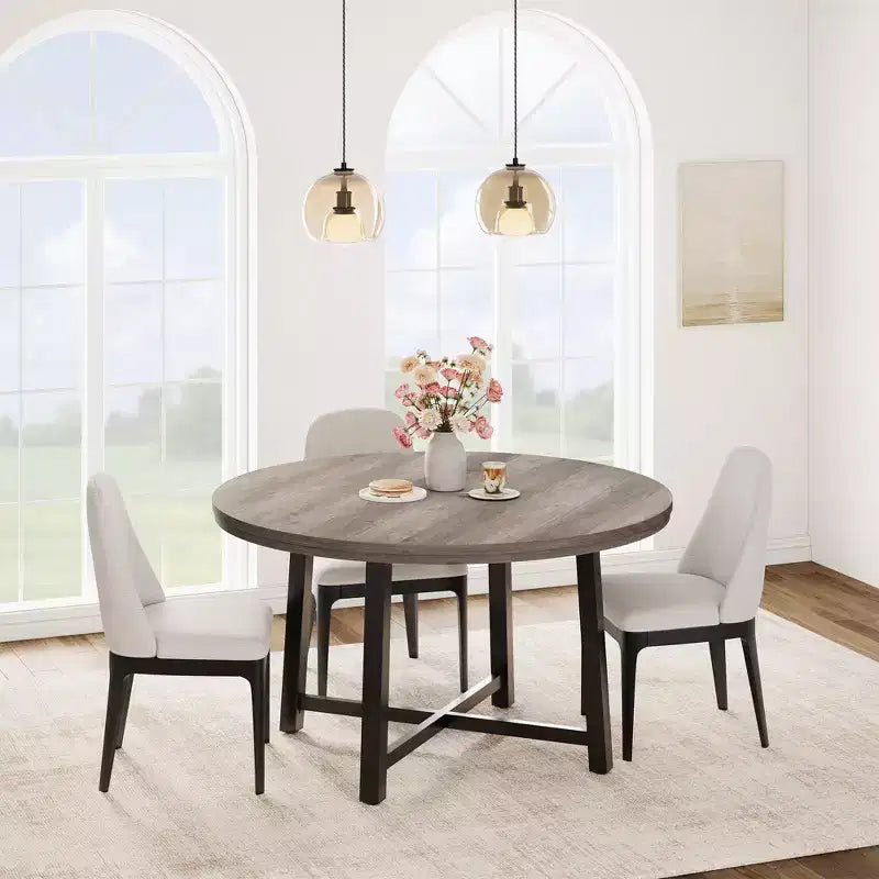 Table à manger ronde de 47 pouces avec cadre en métal