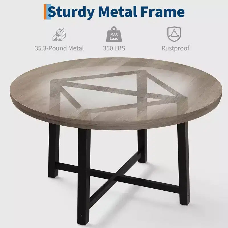 Table à manger ronde de 47 pouces avec cadre en métal