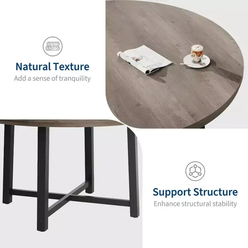 Table à manger ronde de 47 pouces avec cadre en métal