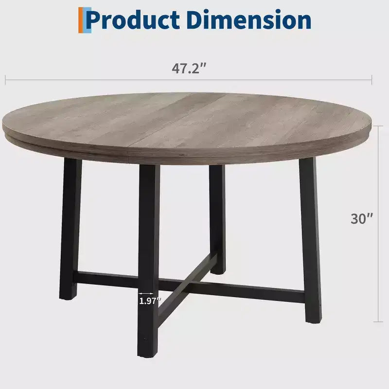 Table à manger ronde de 47 pouces avec cadre en métal