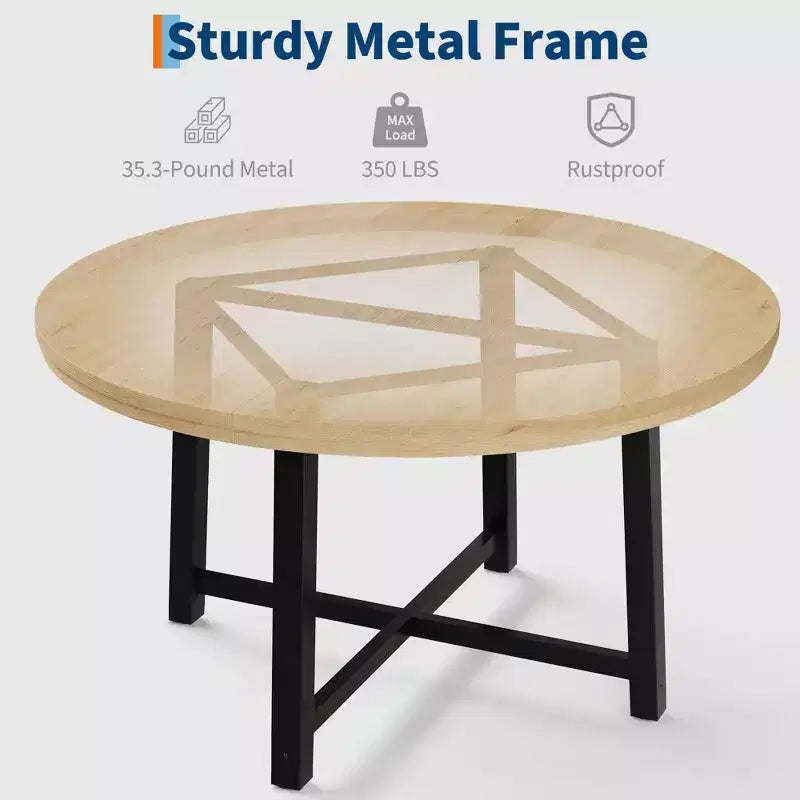 Table à manger ronde de 47 pouces avec cadre en métal
