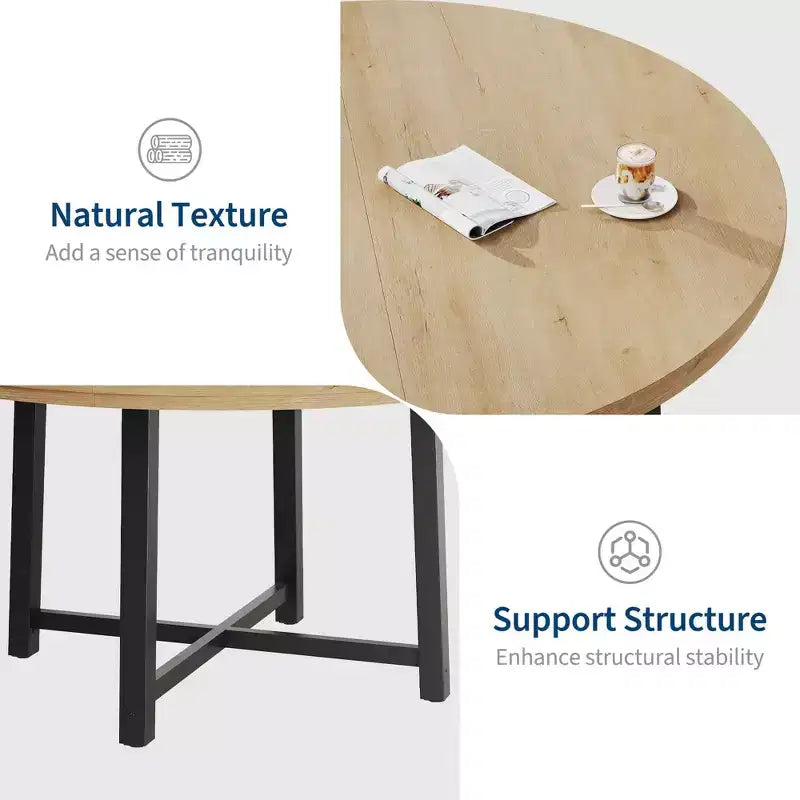 Table à manger ronde de 47 pouces avec cadre en métal