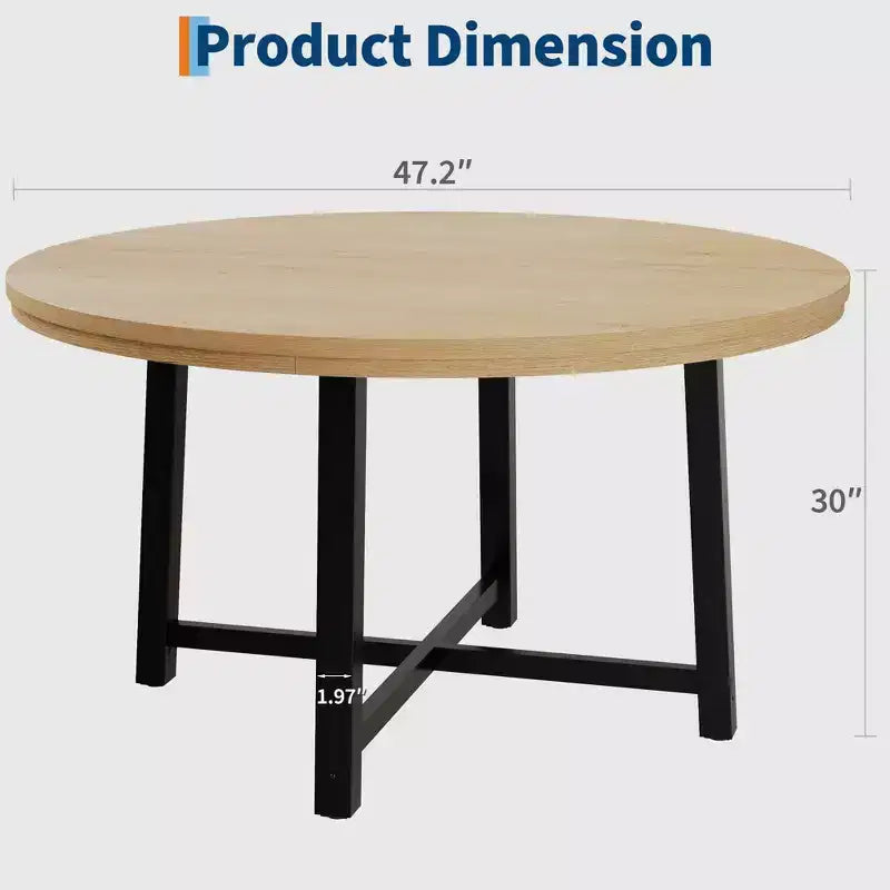 Table à manger ronde de 47 pouces avec cadre en métal