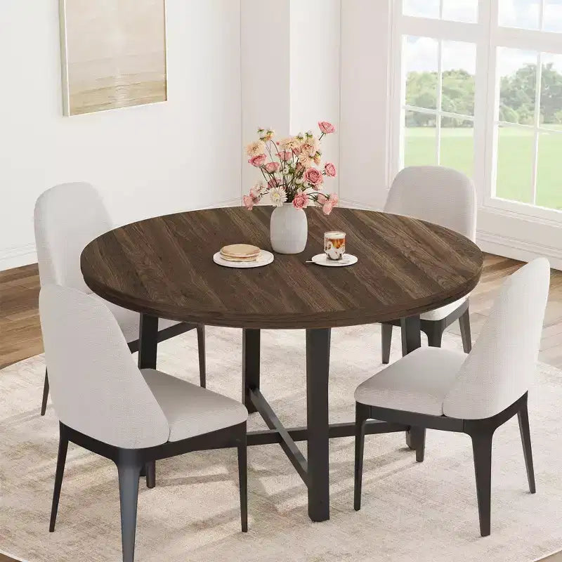 Table à manger ronde de 47 pouces avec cadre en métal