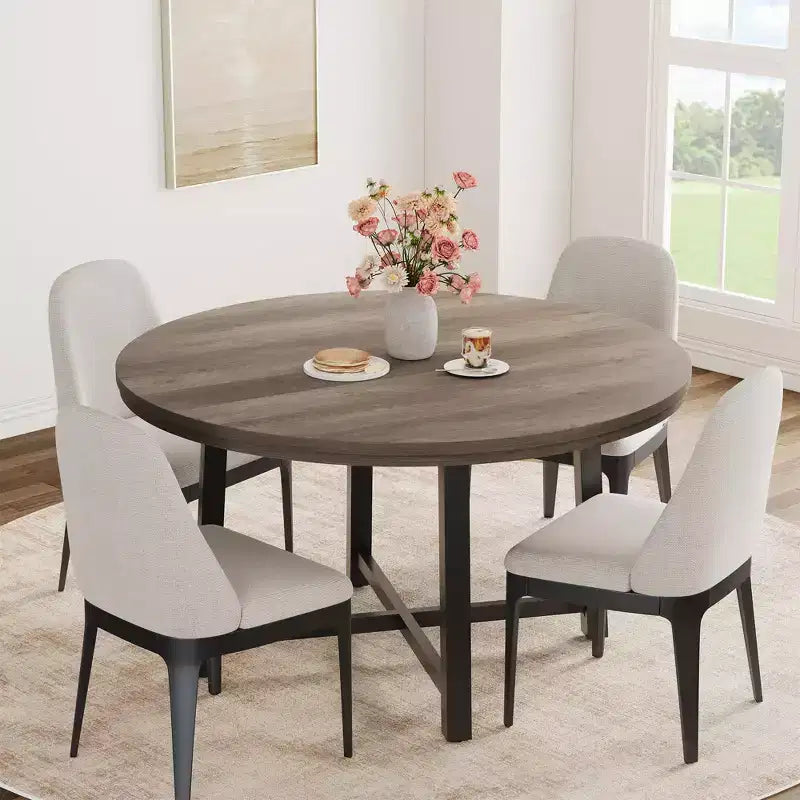 Table à manger ronde de 47 pouces avec cadre en métal