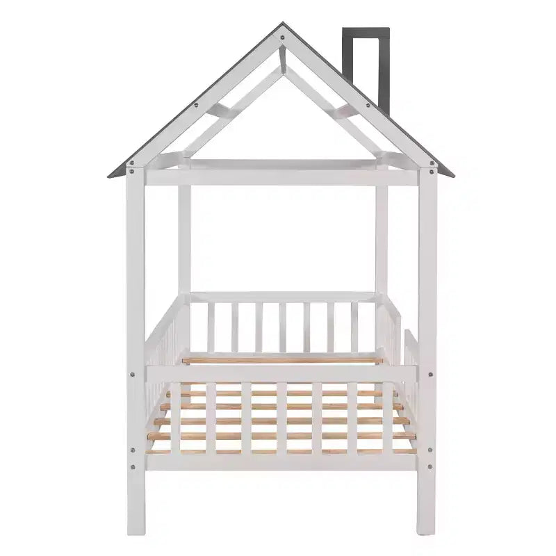 Cadre de lit cabane simple en bois massif avec barrière de sécurité pour enfants