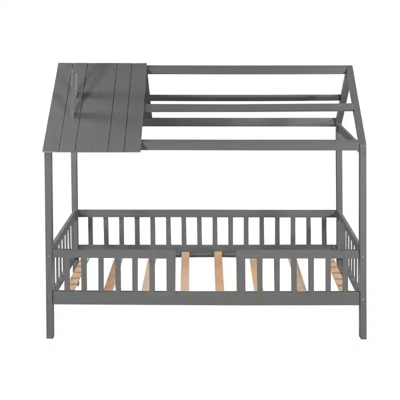 Cadre de lit cabane simple en bois massif avec barrière de sécurité pour enfants