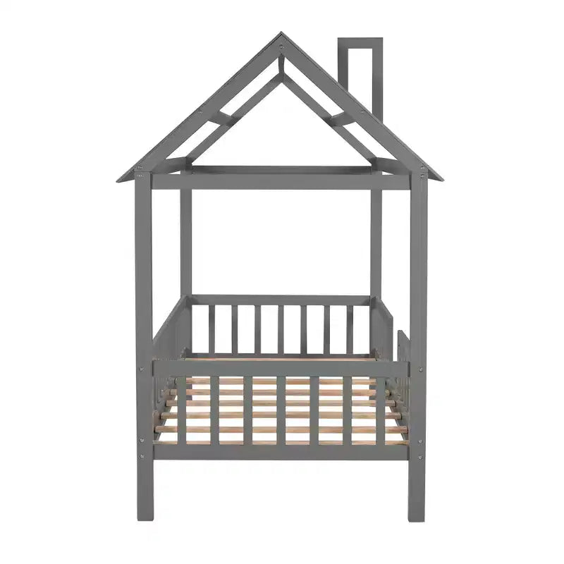 Cadre de lit cabane simple en bois massif avec barrière de sécurité pour enfants