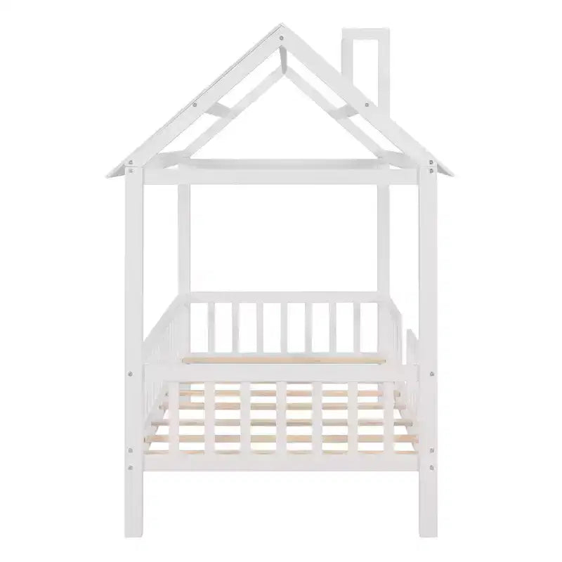 Cadre de lit cabane simple en bois massif avec barrière de sécurité pour enfants