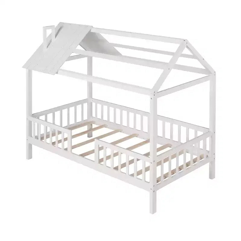 Cadre de lit cabane simple en bois massif avec barrière de sécurité pour enfants