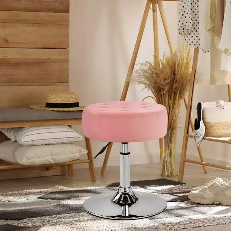 Tabouret de coiffeuse pivotant touffeté de style Mid-Century – Velours, hauteur réglable, ottoman rond