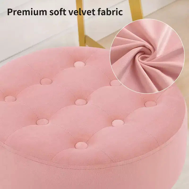 Tabouret de coiffeuse pivotant touffeté de style Mid-Century – Velours, hauteur réglable, ottoman rond