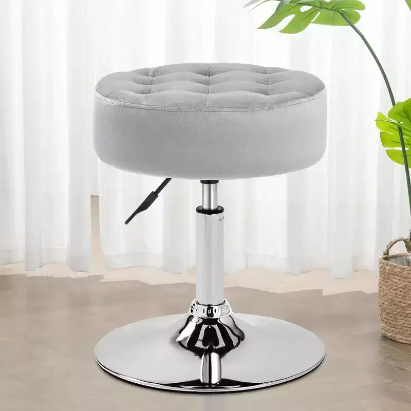 Tabouret de coiffeuse pivotant touffeté de style Mid-Century – Velours, hauteur réglable, ottoman rond