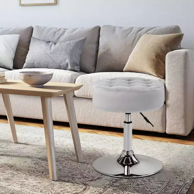 Tabouret de coiffeuse pivotant touffeté de style Mid-Century – Velours, hauteur réglable, ottoman rond