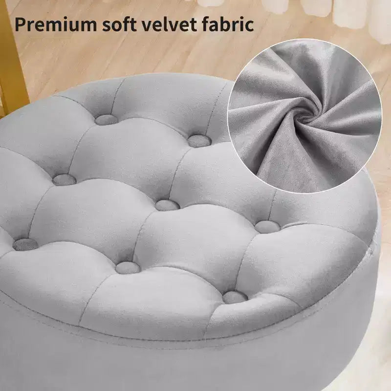 Tabouret de coiffeuse pivotant touffeté de style Mid-Century – Velours, hauteur réglable, ottoman rond