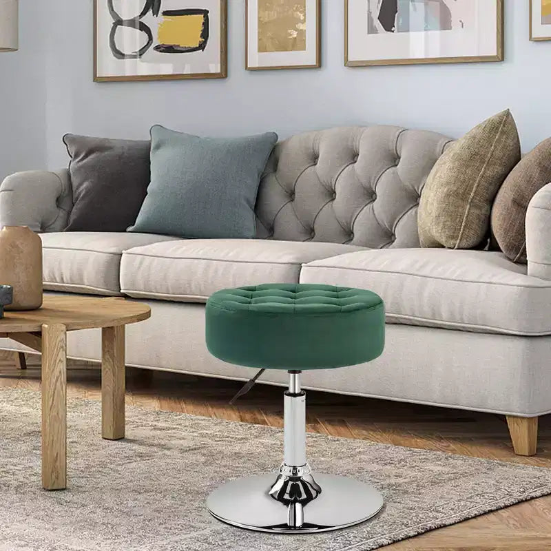 Tabouret de coiffeuse pivotant touffeté de style Mid-Century – Velours, hauteur réglable, ottoman rond