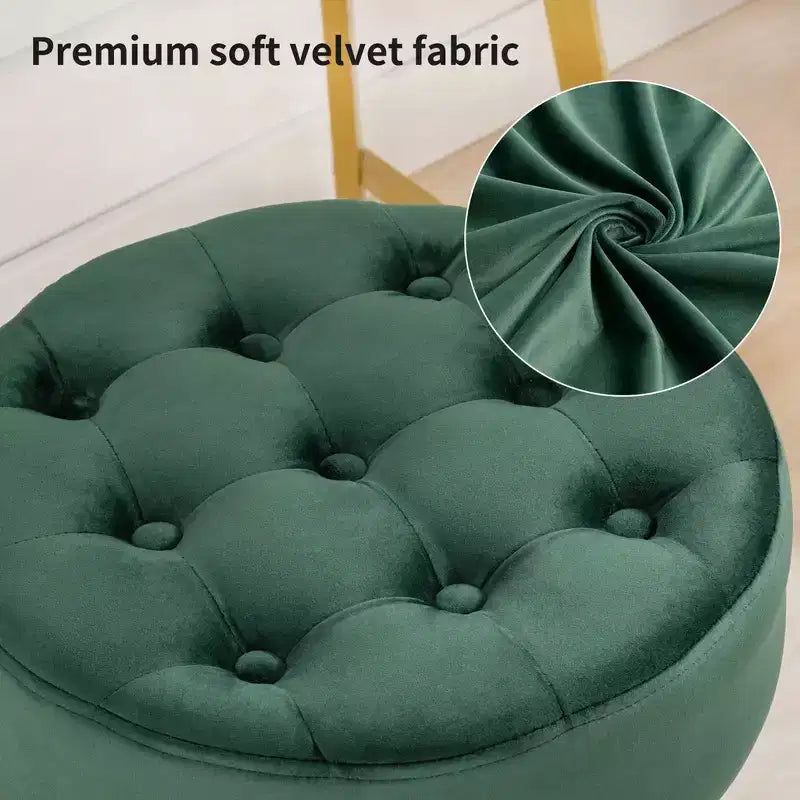 Tabouret de coiffeuse pivotant touffeté de style Mid-Century – Velours, hauteur réglable, ottoman rond