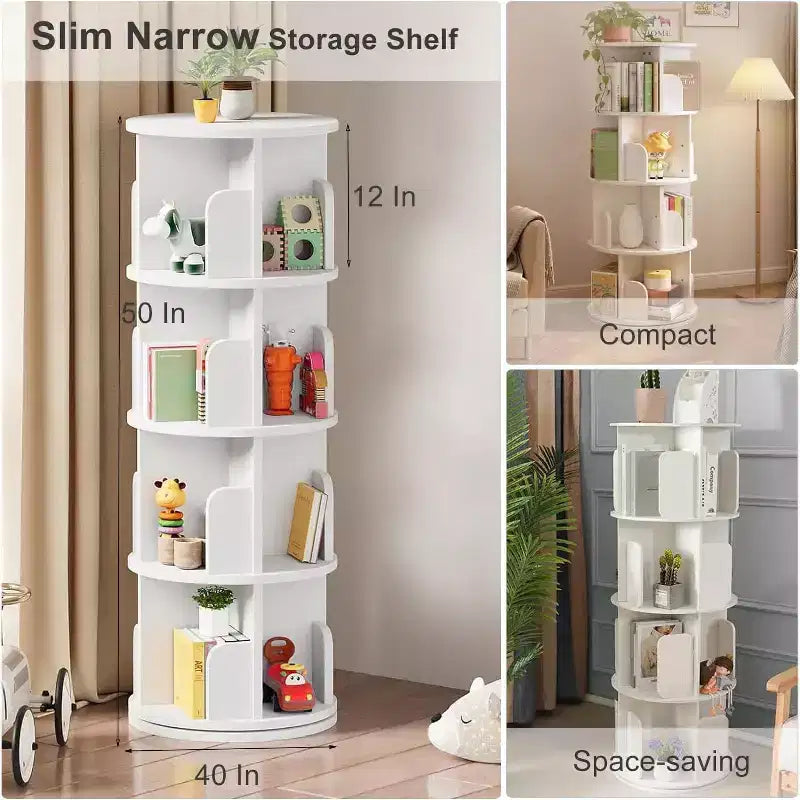 Bibliothèque pivotante à 360° – Étagère tournante à 4 niveaux pour la maison et le bureau