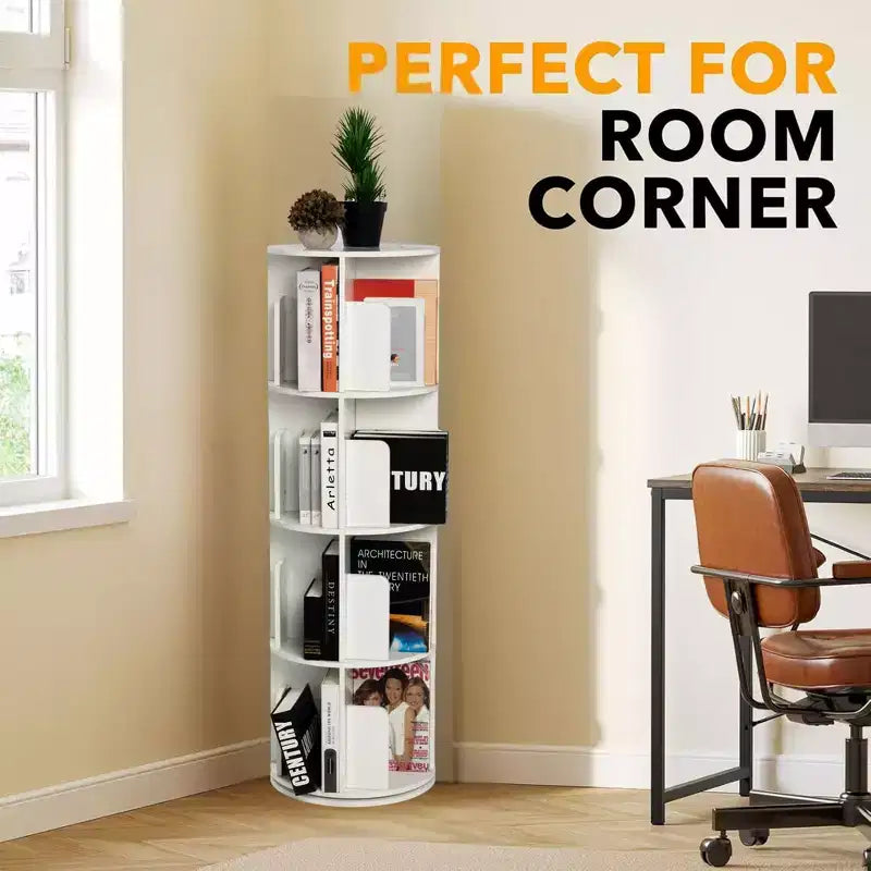 Bibliothèque pivotante à 360° – Étagère tournante à 4 niveaux pour la maison et le bureau