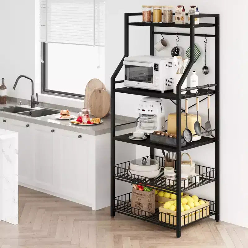 Étagère de cuisine à 5 niveaux avec étagères de rangement et crochets