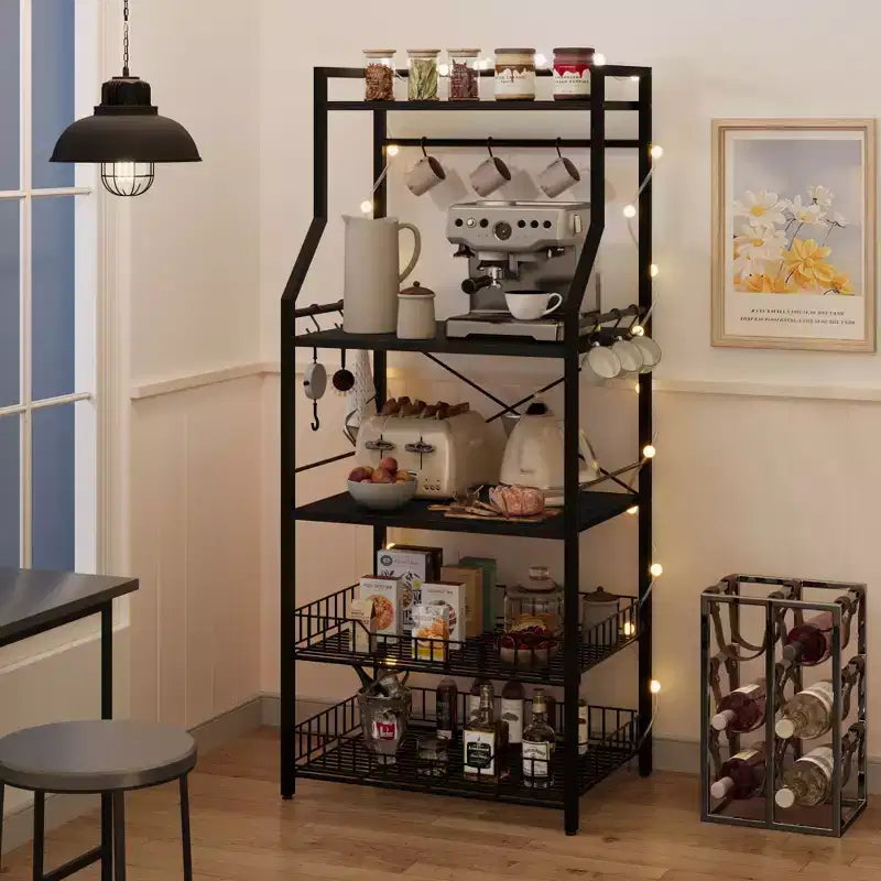 COZONY 5-Tier Kitchen Baker's Rack with Storage Shelves and Hooks, Metal Frame Microwave Stand and Coffee Bar Station