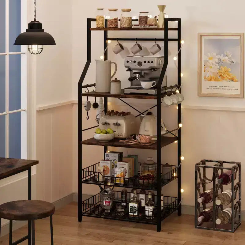 Étagère de cuisine à 5 niveaux avec étagères de rangement et crochets