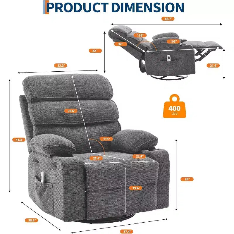 Fauteuil de massage pivotant à 360° et inclinable avec fonction chauffante et de glisse