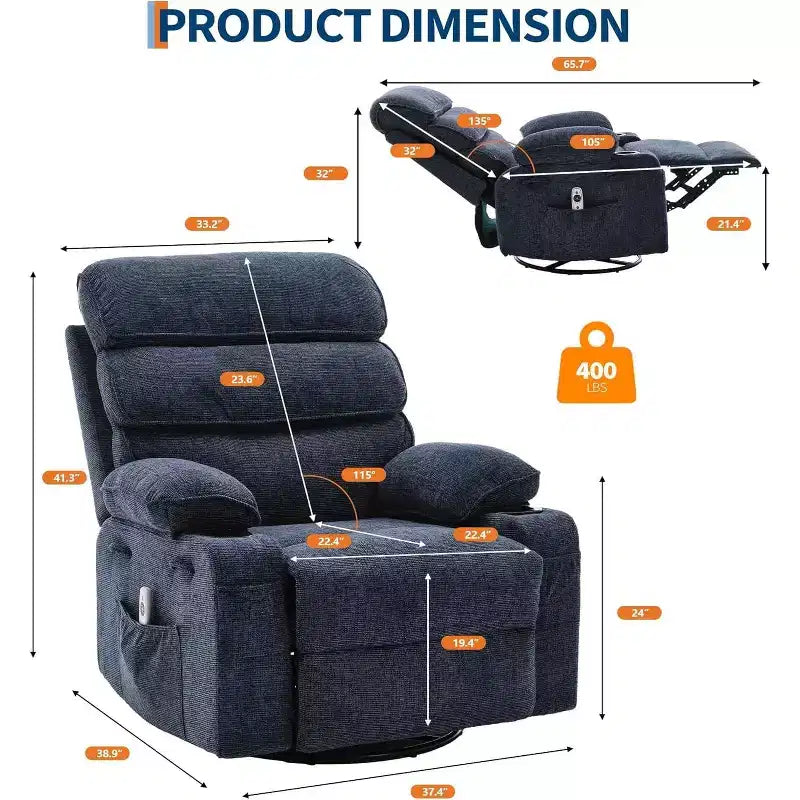 Fauteuil de massage pivotant à 360° et inclinable avec fonction chauffante et de glisse
