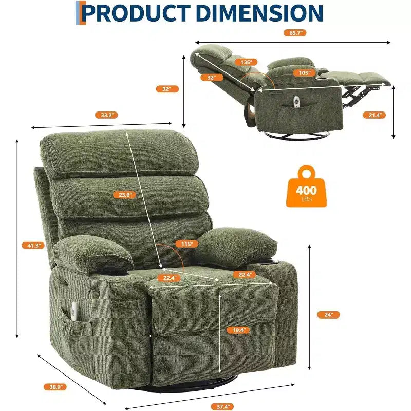 Fauteuil de massage pivotant à 360° et inclinable avec fonction chauffante et de glisse