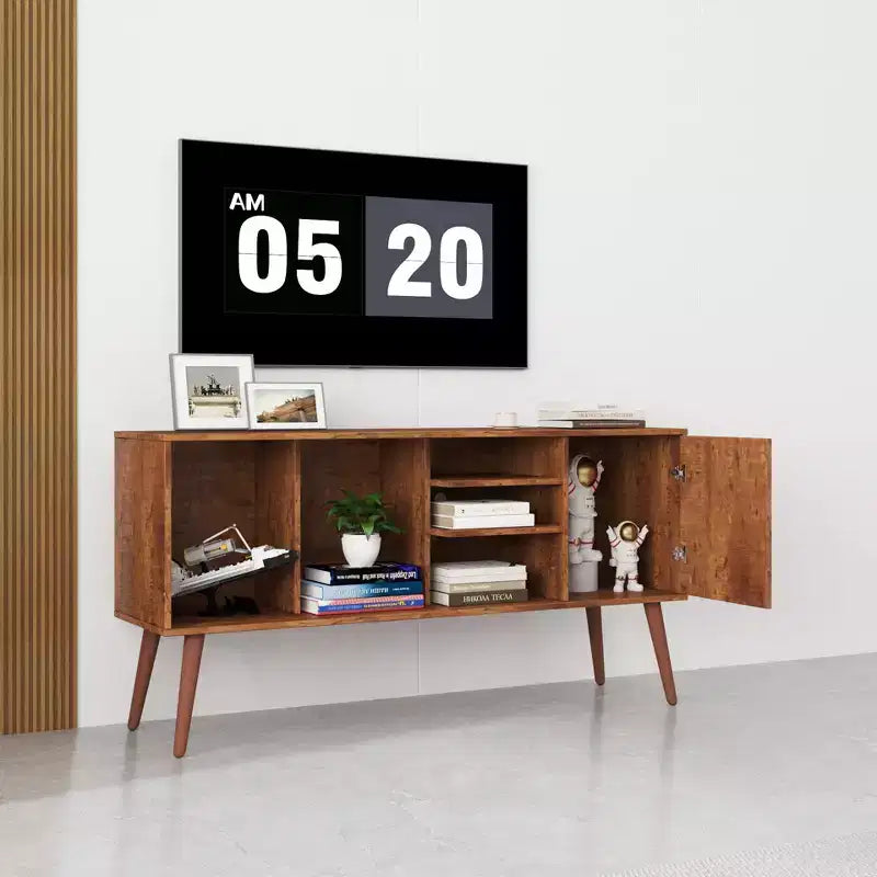 Meuble TV avec placard de rangement et étagères ouvertes