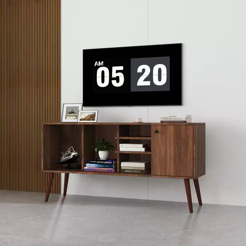 Meuble TV avec placard de rangement et étagères ouvertes