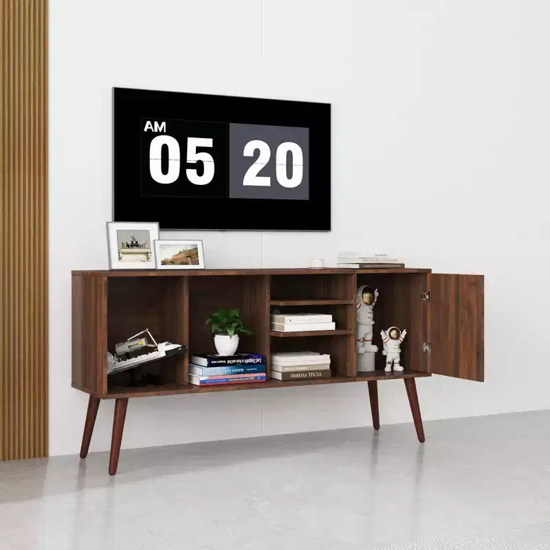 Meuble TV avec placard de rangement et étagères ouvertes