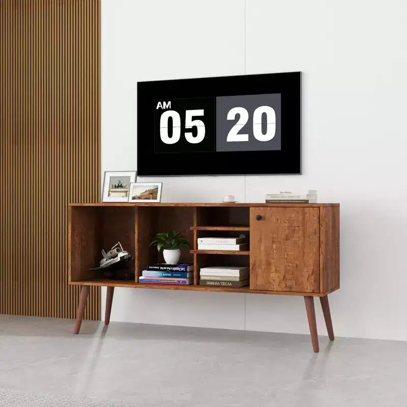 Meuble TV avec placard de rangement et étagères ouvertes