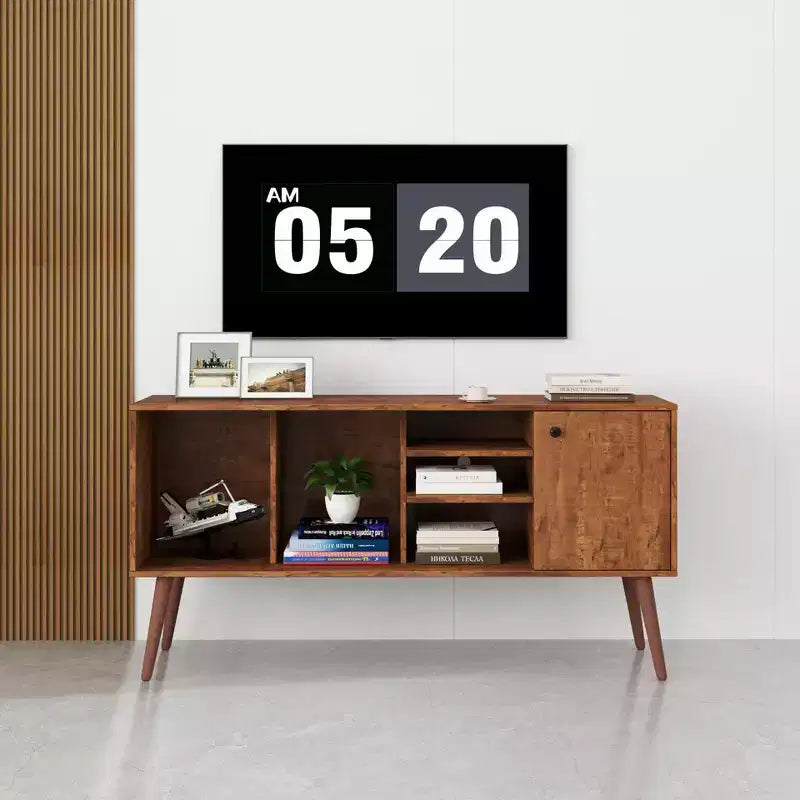 Meuble TV avec placard de rangement et étagères ouvertes