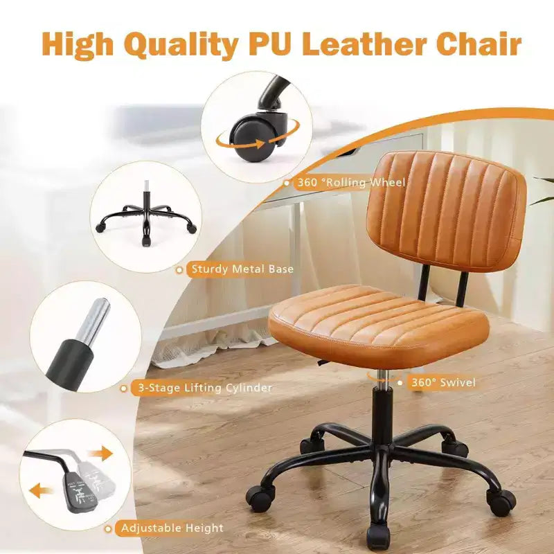 Chaise de bureau sans accoudoirs en similicuir avec pivot à 360° et hauteur réglable
