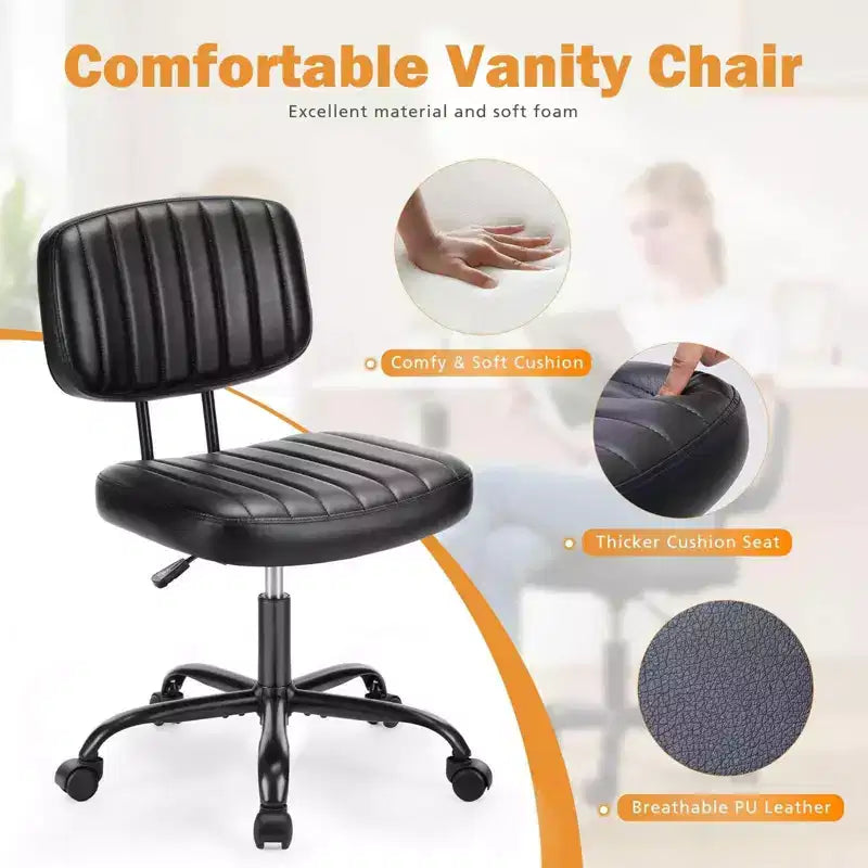 Chaise de bureau sans accoudoirs en similicuir avec pivot à 360° et hauteur réglable