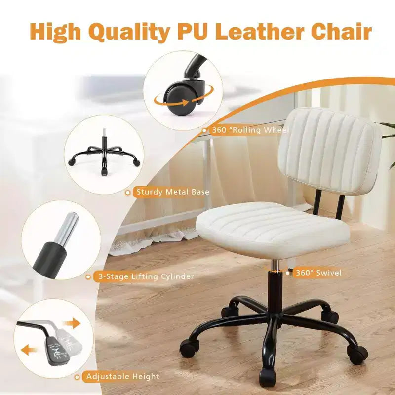 Chaise de bureau sans accoudoirs en similicuir avec pivot à 360° et hauteur réglable