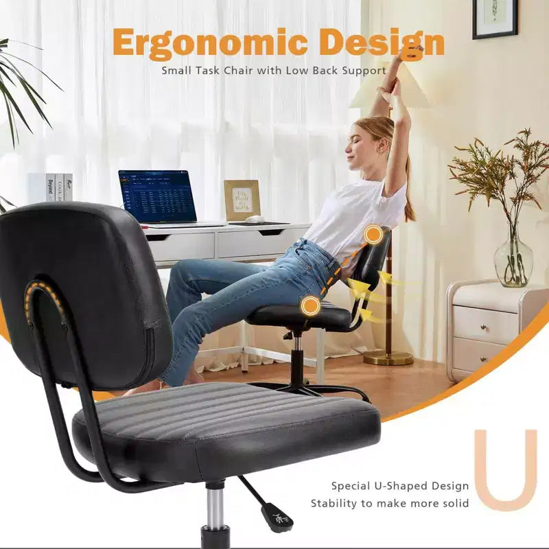 Chaise de bureau sans accoudoirs en similicuir avec pivot à 360° et hauteur réglable