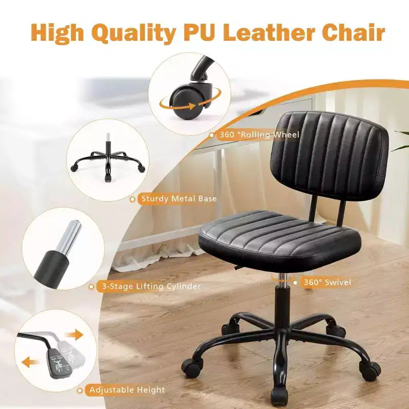 Chaise de bureau sans accoudoirs en similicuir avec pivot à 360° et hauteur réglable