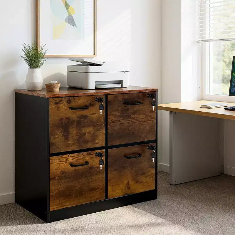 Meuble de classement en bois à 4 tiroirs avec serrure