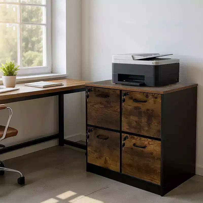 Meuble de classement en bois à 4 tiroirs avec serrure