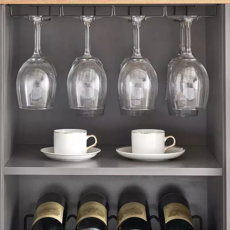 Meuble Bar à Vins avec Lumières LED – Étagère Verres & Bouteilles, Buffet de Rangement