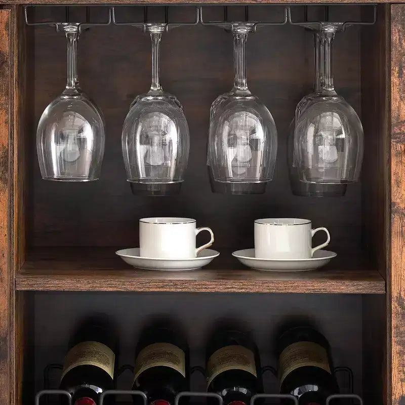 Meuble Bar à Vins avec Lumières LED – Étagère Verres & Bouteilles, Buffet de Rangement