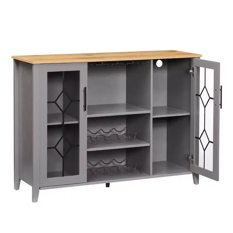 Meuble Bar à Vins avec Lumières LED – Étagère Verres & Bouteilles, Buffet de Rangement
